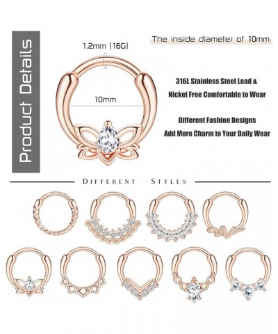 9pcs Septum Rings Jewelry 16g Daith Earrings Hinged Hoop Nose Rings Septum Clicker CZ Stainless Steel Cartilage Earring Helix...