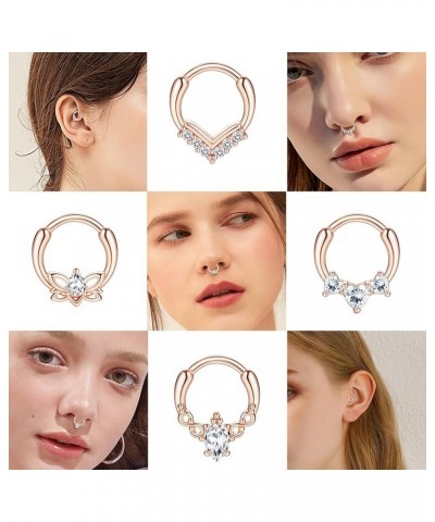 9pcs Septum Rings Jewelry 16g Daith Earrings Hinged Hoop Nose Rings Septum Clicker CZ Stainless Steel Cartilage Earring Helix...