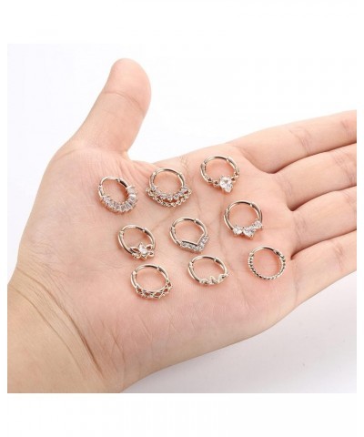 9pcs Septum Rings Jewelry 16g Daith Earrings Hinged Hoop Nose Rings Septum Clicker CZ Stainless Steel Cartilage Earring Helix...