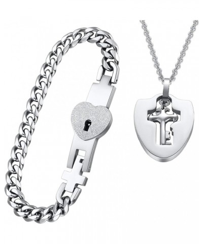 Amazing Key and Lock Couple Bracelet and Pendant Necklace for Women Men Couple Matching Set Key $8.92 Bracelets