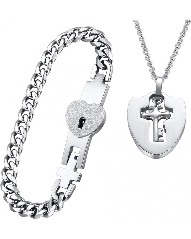 Amazing Key and Lock Couple Bracelet and Pendant Necklace for Women Men Couple Matching Set Key $8.92 Bracelets