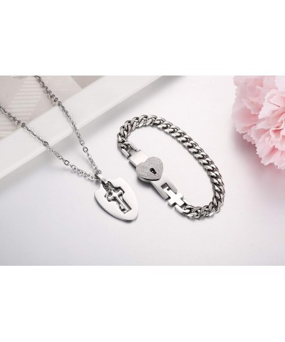 Amazing Key and Lock Couple Bracelet and Pendant Necklace for Women Men Couple Matching Set Key $8.92 Bracelets