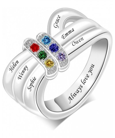 Sterling Silver Personalized Mother Rings with 1-8 Simulated Birthstones for Woman Engraved Name Ring Custom Family Ring for ...