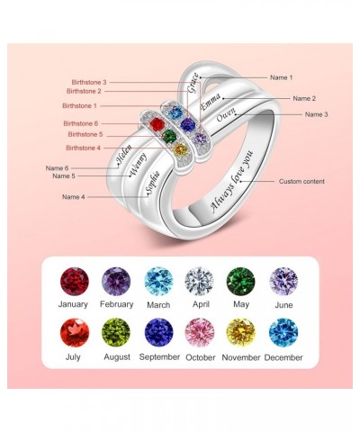 Sterling Silver Personalized Mother Rings with 1-8 Simulated Birthstones for Woman Engraved Name Ring Custom Family Ring for ...