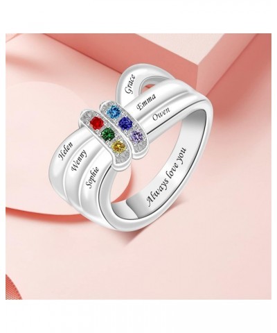 Sterling Silver Personalized Mother Rings with 1-8 Simulated Birthstones for Woman Engraved Name Ring Custom Family Ring for ...