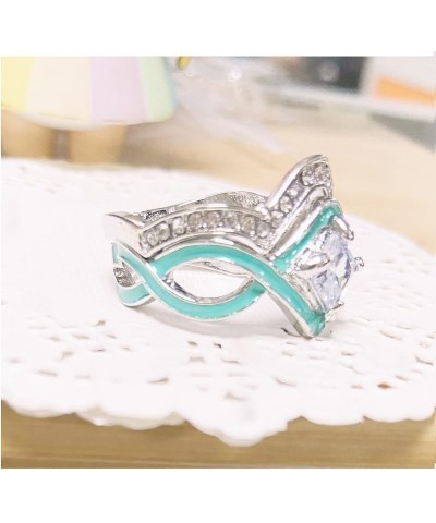 2 PCS Ring Set Natural Turquoise Diamond Rings Western Jewelry Turquoise Silver Rings for Women Girls Bohemian Joint Knuckle ...