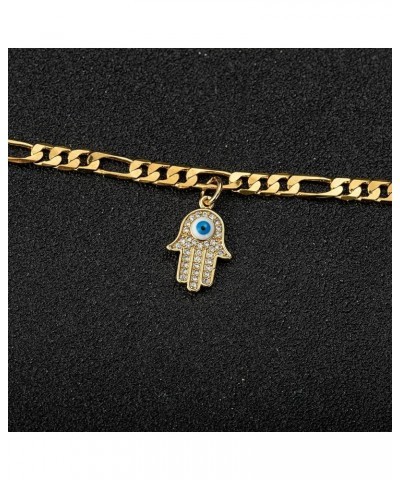 Evil Eye Hamsa Hand Charm Anklet for Women Teen Girls, Dainty Handmade Sideways Hanging Evil Eye Real 14K Gold / 18K Gold/Sil...