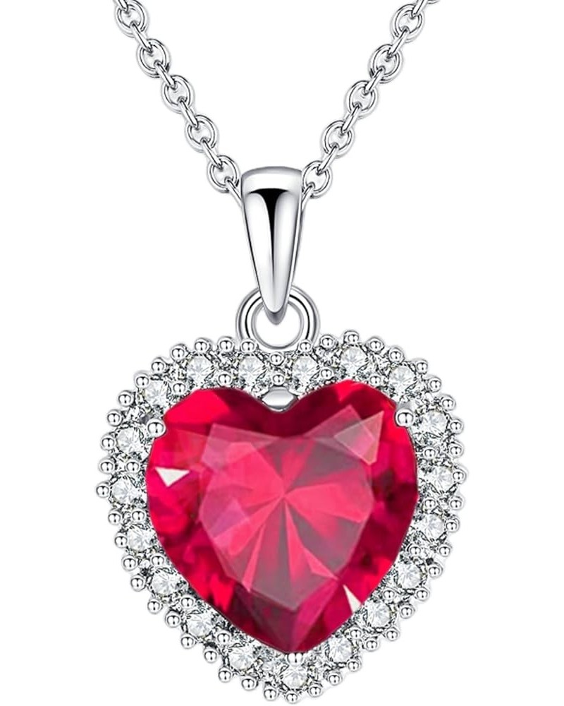 Classic Heart Pendant Gemstone Necklace | Crystal Cubic Zirconia Birthstone Ruby Emerald Sapphire Necklace| 18K Platinum Gold...