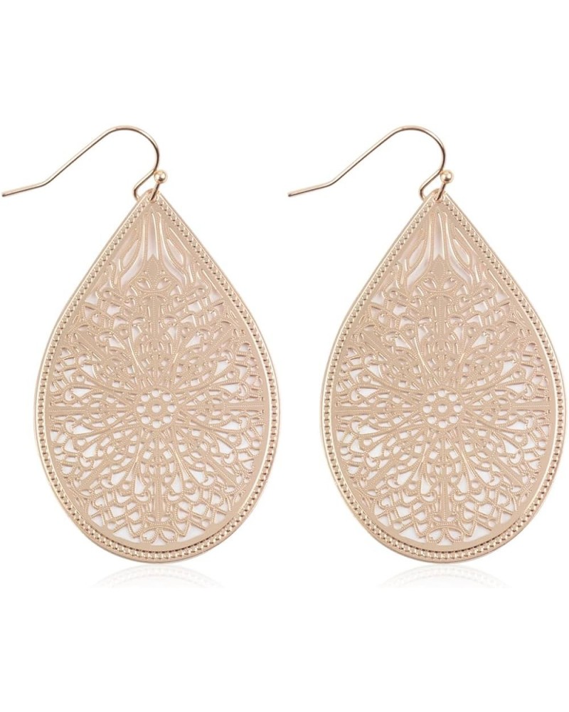 Moroccan Filigree Geometric Drop Earrings - Bohemian Metallic Cutout Lightweight Hook Dangles Flower Petal Leaf, Teardrop, Ci...