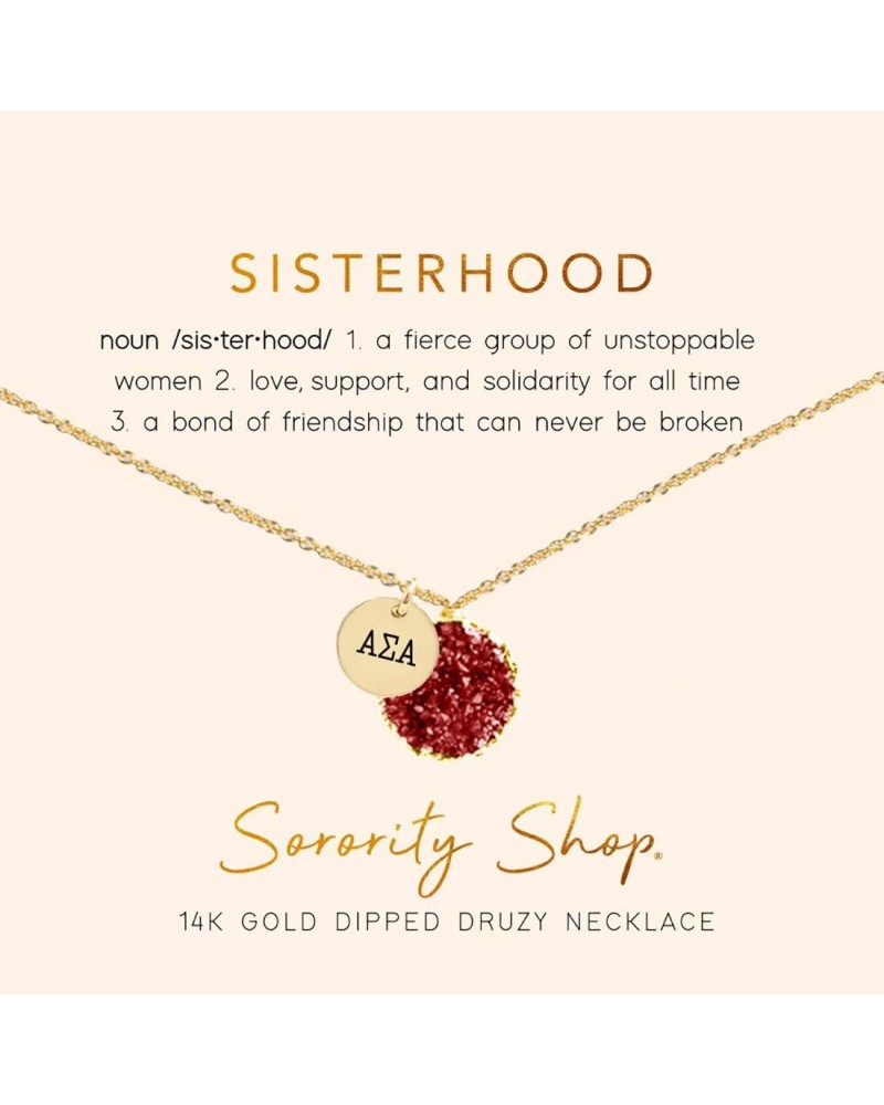 ASA Necklace - Alpha Sigma Alpha Red Druzy Gemstone Necklace With Engraved Pendant – 14K Gold Dipped Jewelry with Red Gemston...