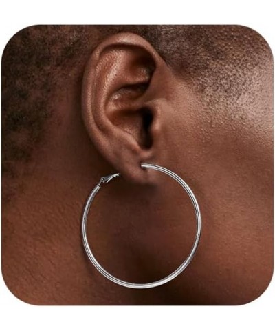 14k Gold Hoop Earrings For Women,Large Thick Gold Chunky Hoop Earrings Thin Silver 60mm $4.31 Earrings