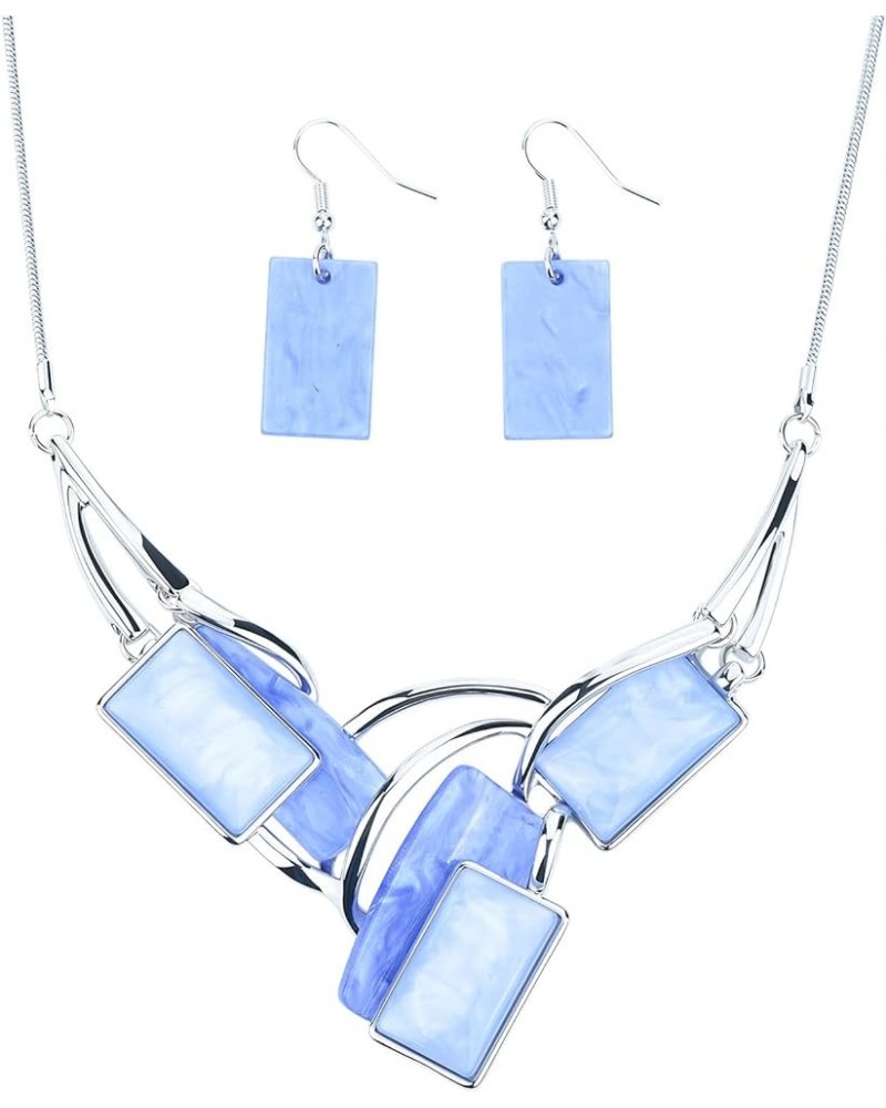 Light Weight Square Alloy Bib Statement Necklaces and Earrings Jewelry Sets for Women Silver Tone MediumPurple $14.00 Jewelry...