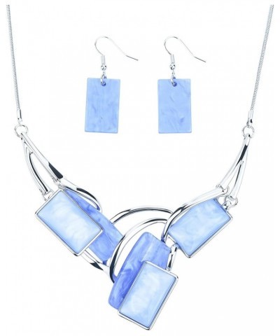 Light Weight Square Alloy Bib Statement Necklaces and Earrings Jewelry Sets for Women Silver Tone MediumPurple $14.00 Jewelry...