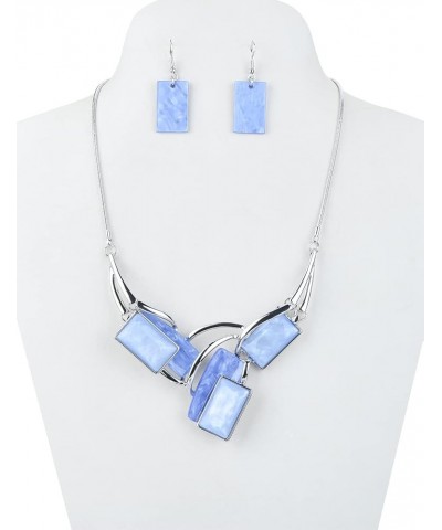 Light Weight Square Alloy Bib Statement Necklaces and Earrings Jewelry Sets for Women Silver Tone MediumPurple $14.00 Jewelry...