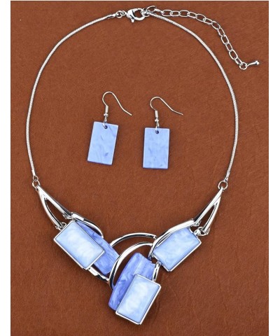 Light Weight Square Alloy Bib Statement Necklaces and Earrings Jewelry Sets for Women Silver Tone MediumPurple $14.00 Jewelry...