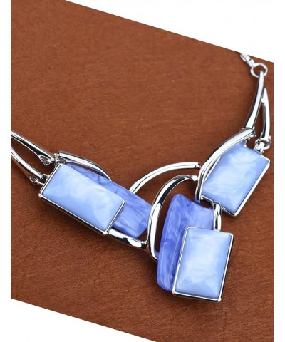 Light Weight Square Alloy Bib Statement Necklaces and Earrings Jewelry Sets for Women Silver Tone MediumPurple $14.00 Jewelry...