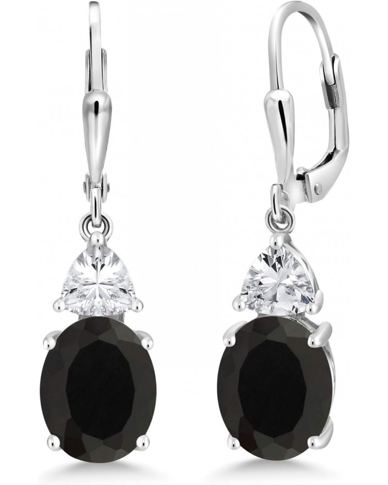 925 Sterling Silver Black Onyx and White Zirconia Dangle Earrings For Women (5.00 Cttw, Gemstone December Birthstone, Oval 10...