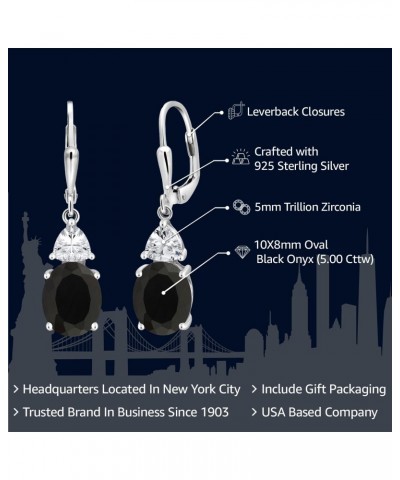 925 Sterling Silver Black Onyx and White Zirconia Dangle Earrings For Women (5.00 Cttw, Gemstone December Birthstone, Oval 10...