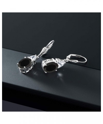 925 Sterling Silver Black Onyx and White Zirconia Dangle Earrings For Women (5.00 Cttw, Gemstone December Birthstone, Oval 10...