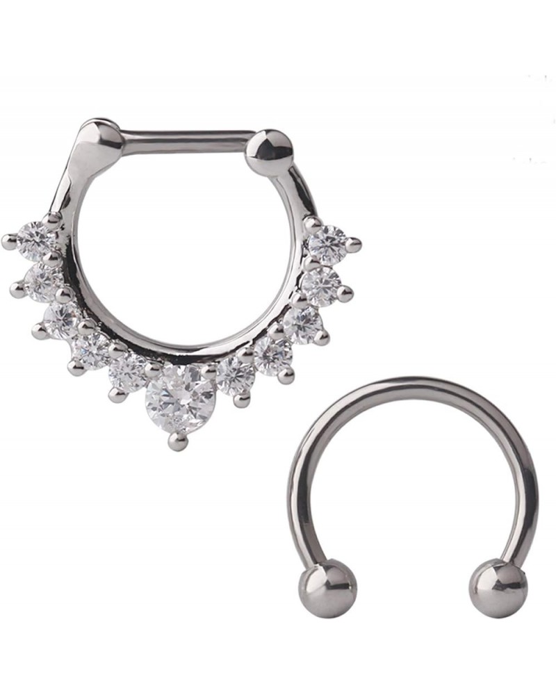 16G Horseshoe Circular Barbell and Nose Ear Daith Septum Clicker Ring with Clear CZ Gems 316L Surgical Steel 2-16PCS 2PCS - S...