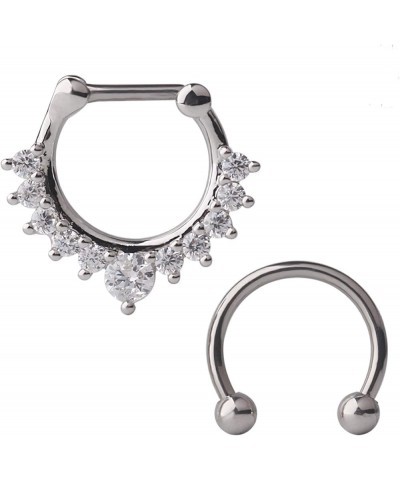 16G Horseshoe Circular Barbell and Nose Ear Daith Septum Clicker Ring with Clear CZ Gems 316L Surgical Steel 2-16PCS 2PCS - S...