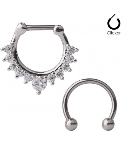 16G Horseshoe Circular Barbell and Nose Ear Daith Septum Clicker Ring with Clear CZ Gems 316L Surgical Steel 2-16PCS 2PCS - S...