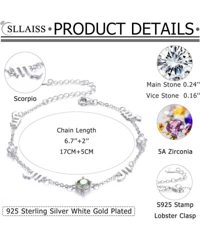 Constellation Zodiac Bracelet Cubic Zirconia Zodiac Sign Bracelet 925 Sterling Silver Birthstone Astrology Horoscope CZ Brace...