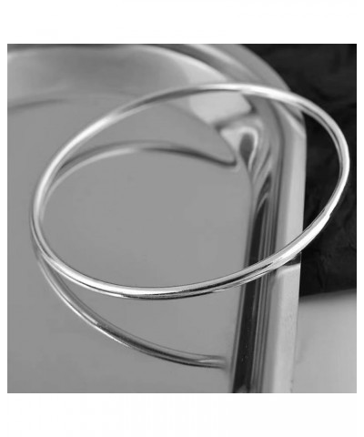 3mm 14K Gold Plated Bracelet Stainless Steel Glossy Stackable Thin Round Bangle Bracelet for Women Oval Solid Plain Polished ...