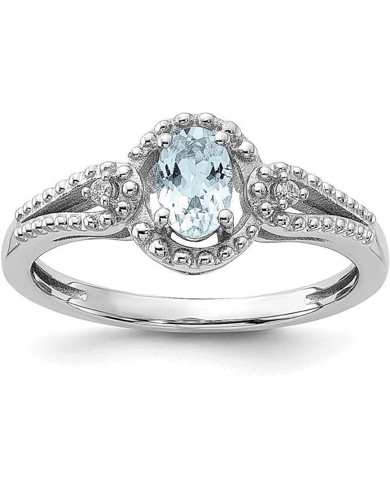 925 Sterling Silver Aquamarine Diamond Ring Birthstone March Gemstone Fine Jewelry For Women Gifts For Her $52.85 Rings