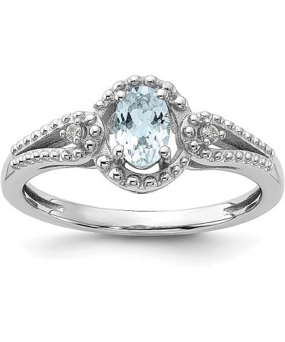 925 Sterling Silver Aquamarine Diamond Ring Birthstone March Gemstone Fine Jewelry For Women Gifts For Her $52.85 Rings