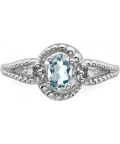 925 Sterling Silver Aquamarine Diamond Ring Birthstone March Gemstone Fine Jewelry For Women Gifts For Her $52.85 Rings