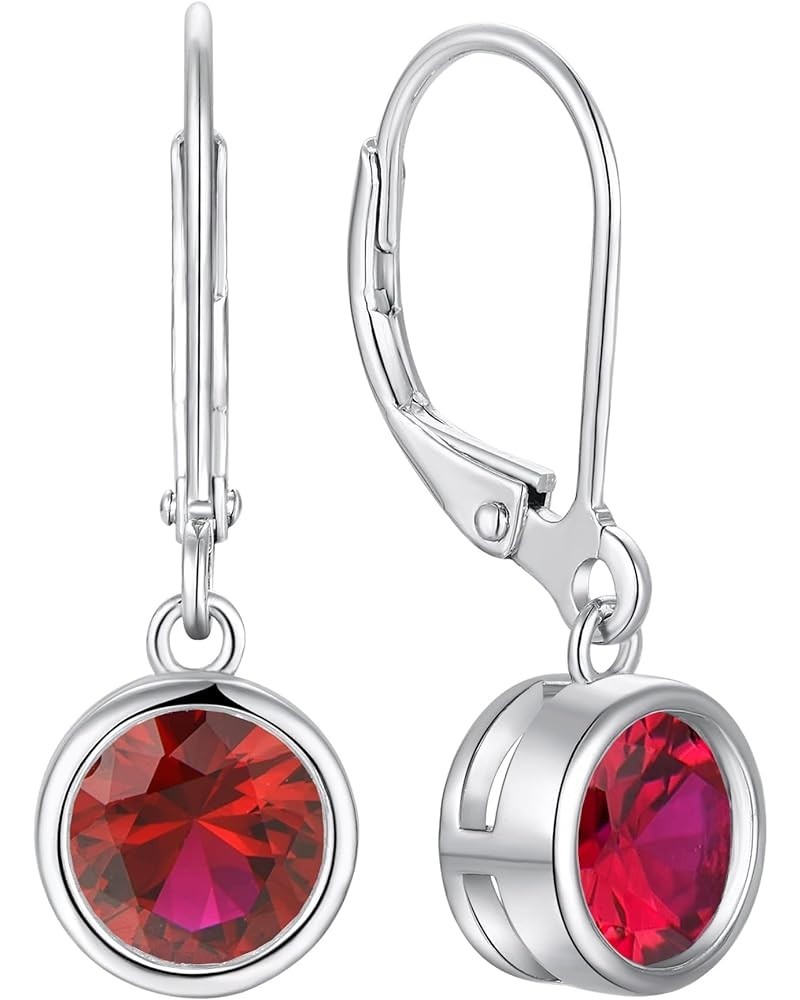 Women's Solitaire Dangle Drop Earrings 925 Sterling Silver Round Leverback Earrings Birthstone Jewelry 07-ruby-Jul $30.79 Ear...