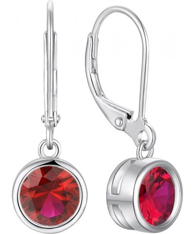 Women's Solitaire Dangle Drop Earrings 925 Sterling Silver Round Leverback Earrings Birthstone Jewelry 07-ruby-Jul $30.79 Ear...