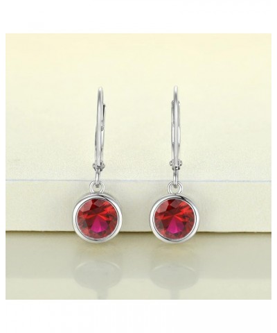 Women's Solitaire Dangle Drop Earrings 925 Sterling Silver Round Leverback Earrings Birthstone Jewelry 07-ruby-Jul $30.79 Ear...