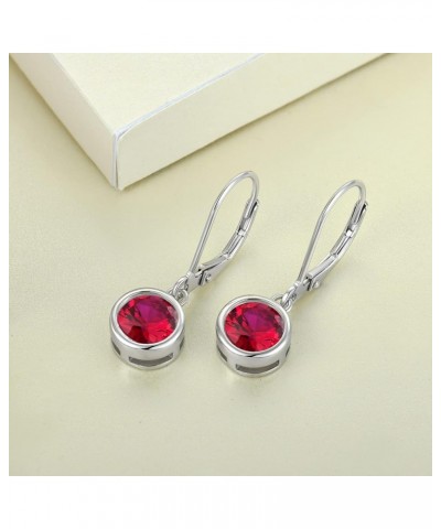 Women's Solitaire Dangle Drop Earrings 925 Sterling Silver Round Leverback Earrings Birthstone Jewelry 07-ruby-Jul $30.79 Ear...