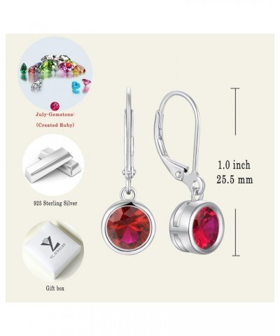 Women's Solitaire Dangle Drop Earrings 925 Sterling Silver Round Leverback Earrings Birthstone Jewelry 07-ruby-Jul $30.79 Ear...