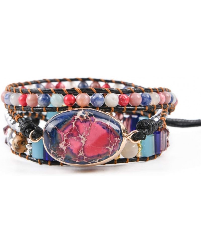 Boho Handmade Leather Stone Bead Bracelet Collection $11.52 Bracelets