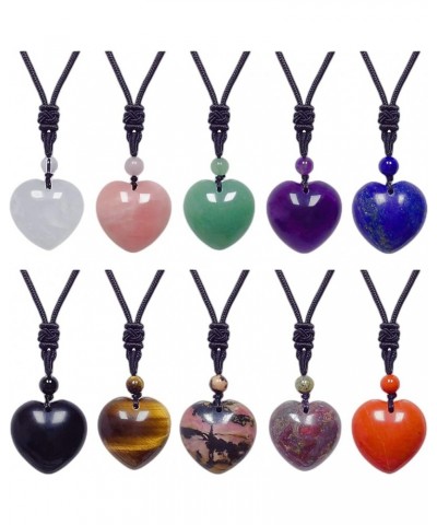 Handcarved Crystal Stone Heart Pendant Necklace for Women Love Healing Quartz Pendant with Adjustable Cord Blue $10.25 Necklaces