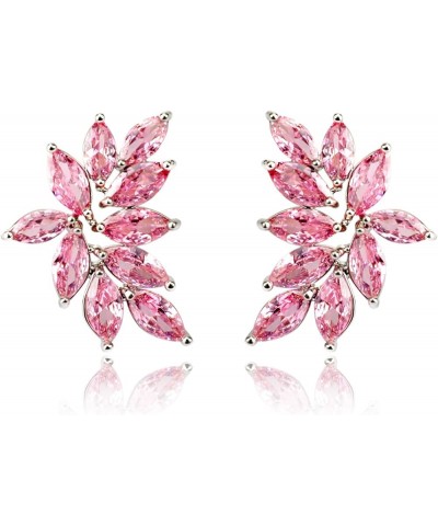 Wedding Earrings for Brides Bridesmaid Cubic Zirconia Art Deco Earrings Marquise Stud Earrings for Prom Party 06-Pink $9.46 E...