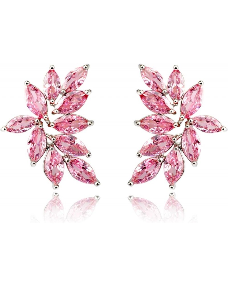 Wedding Earrings for Brides Bridesmaid Cubic Zirconia Art Deco Earrings Marquise Stud Earrings for Prom Party 06-Pink $9.46 E...