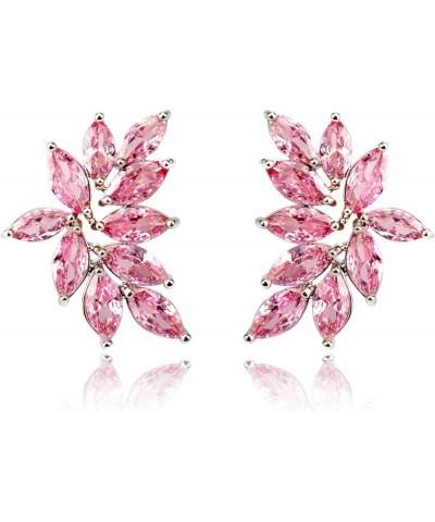 Wedding Earrings for Brides Bridesmaid Cubic Zirconia Art Deco Earrings Marquise Stud Earrings for Prom Party 06-Pink $9.46 E...