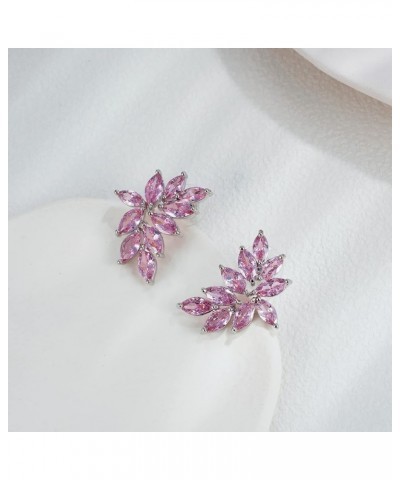 Wedding Earrings for Brides Bridesmaid Cubic Zirconia Art Deco Earrings Marquise Stud Earrings for Prom Party 06-Pink $9.46 E...