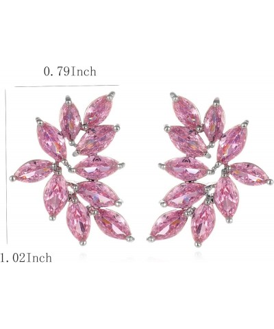 Wedding Earrings for Brides Bridesmaid Cubic Zirconia Art Deco Earrings Marquise Stud Earrings for Prom Party 06-Pink $9.46 E...