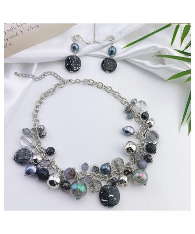 Women's Beaded Strand Statement Necklace Beads Collar N0002-Black $11.76 Necklaces