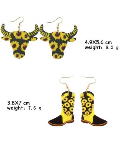 Vintage Personality Cowboy Cowgirl Boot Hat Earrings Sunflower Printed Boot Cow Head Western Dangle Drop Acrylic Earrings for...