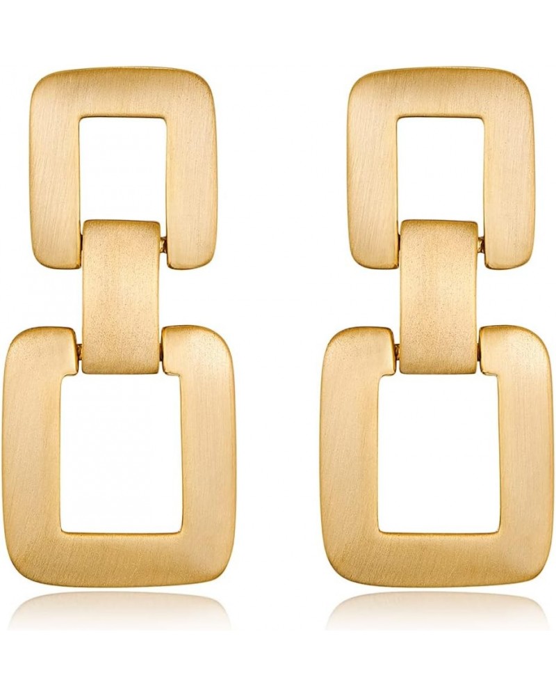 Gold Silver Geometric Drop Dangle Earrings for Women Brushed Link Square Dangle Earrings Jewelry Gift Gold Brushed Link $10.4...