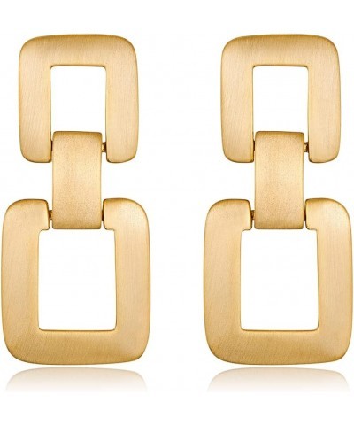 Gold Silver Geometric Drop Dangle Earrings for Women Brushed Link Square Dangle Earrings Jewelry Gift Gold Brushed Link $10.4...