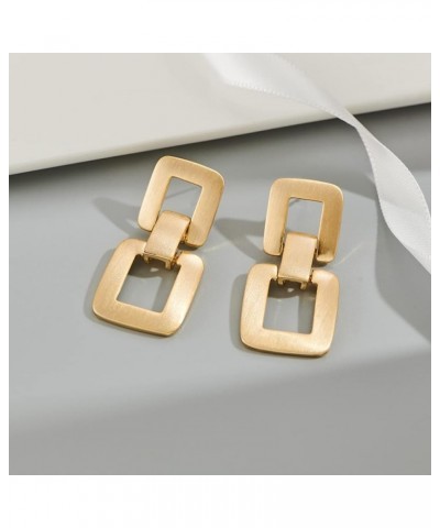 Gold Silver Geometric Drop Dangle Earrings for Women Brushed Link Square Dangle Earrings Jewelry Gift Gold Brushed Link $10.4...