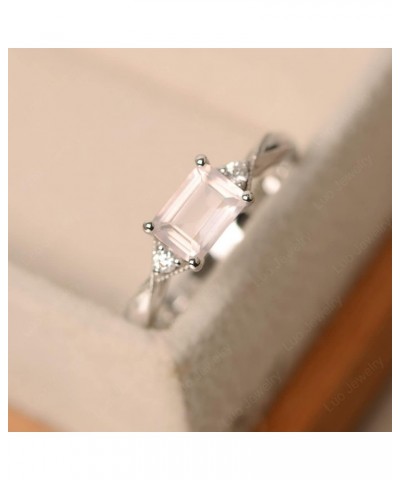 925 Sterling Silver Emerald Cut 7X5 MM Gemstone Ring Horizontal Promise Ring for Women Rose Quartz $36.46 Rings