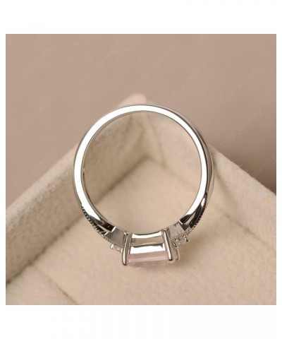 925 Sterling Silver Emerald Cut 7X5 MM Gemstone Ring Horizontal Promise Ring for Women Rose Quartz $36.46 Rings